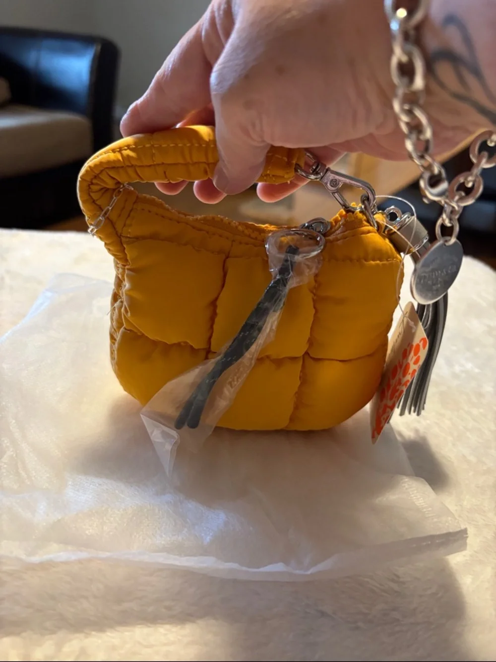 Free People Mini Puffer Bag in Mustard Yellow - Picture 4 of 6